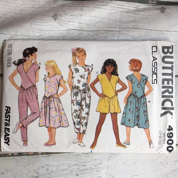 Vintage Butterick Classics 1987 Sewing Pattern 4900 Girl's Jumpsuit/Dress 7-8-10 - Picture 1 of 13